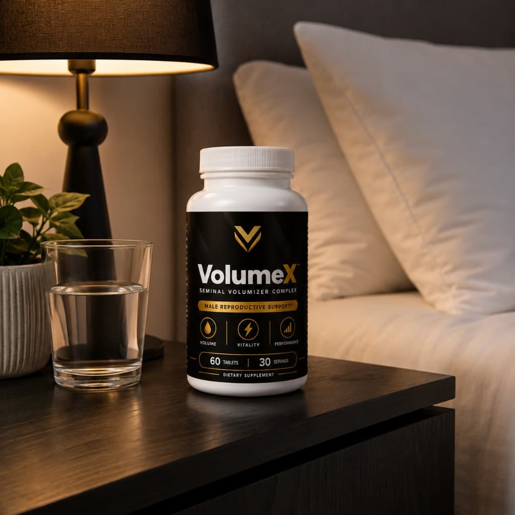 VolumeX bottle on a nightstand